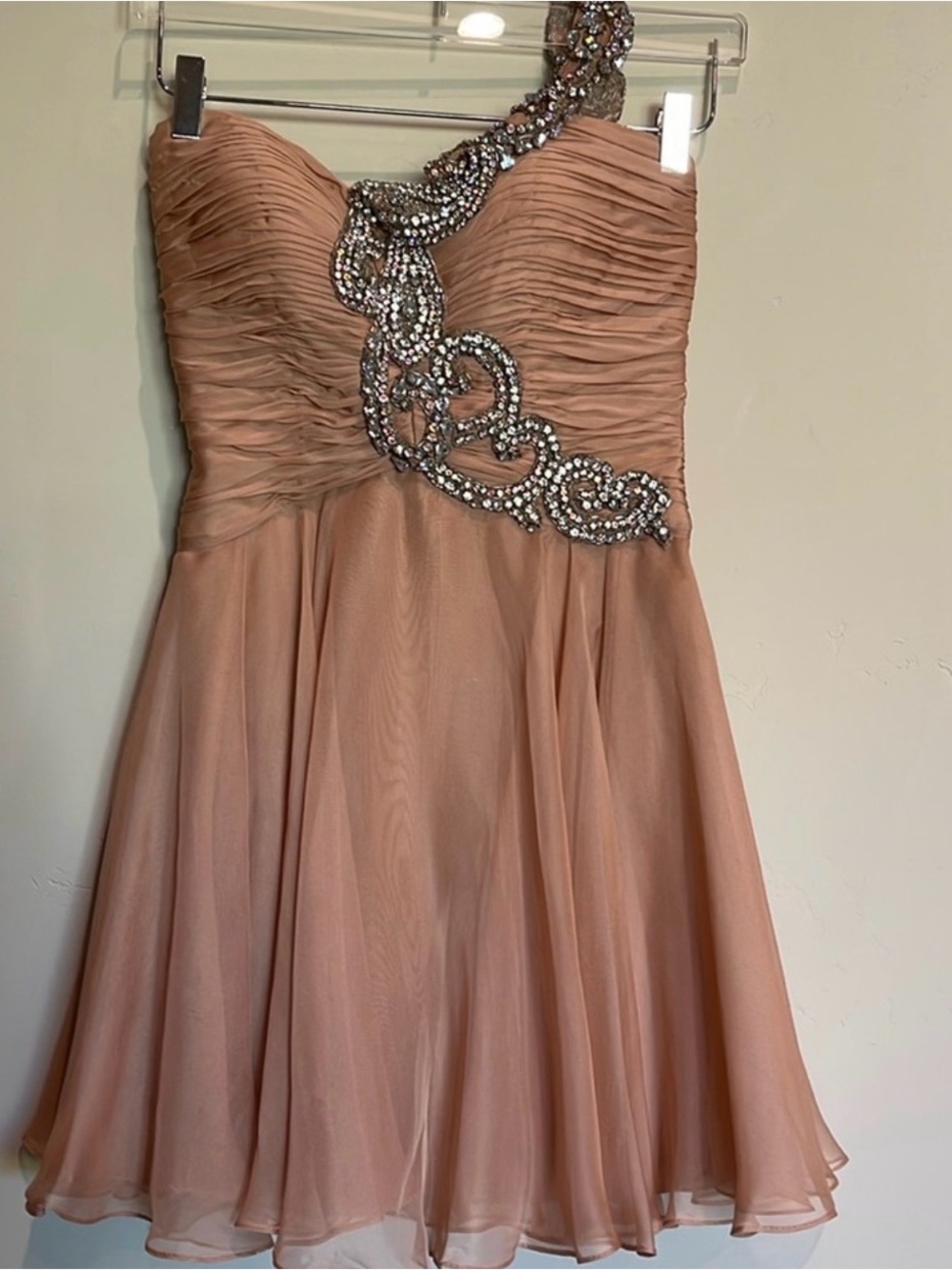 Sherri Hill Cocktail Party Dress Nude/ Blush Rhinestone One Shoulder s 4